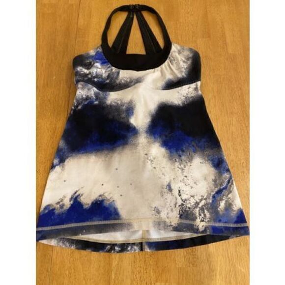 Lululemon Size 6 Womens Scoop Neck Black Blue Top Yoga Workout Shirt - Picture 3 of 8